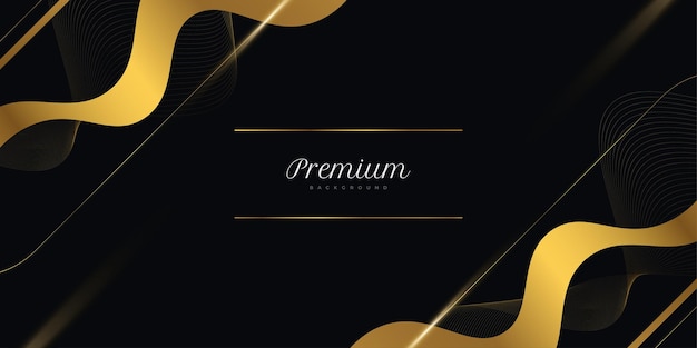 Fondo negro y dorado de lujo con líneas doradas onduladas y efecto de luz Fondo negro y dorado premium para la ceremonia de nominación de premios Invitación formal o diseño de certificado