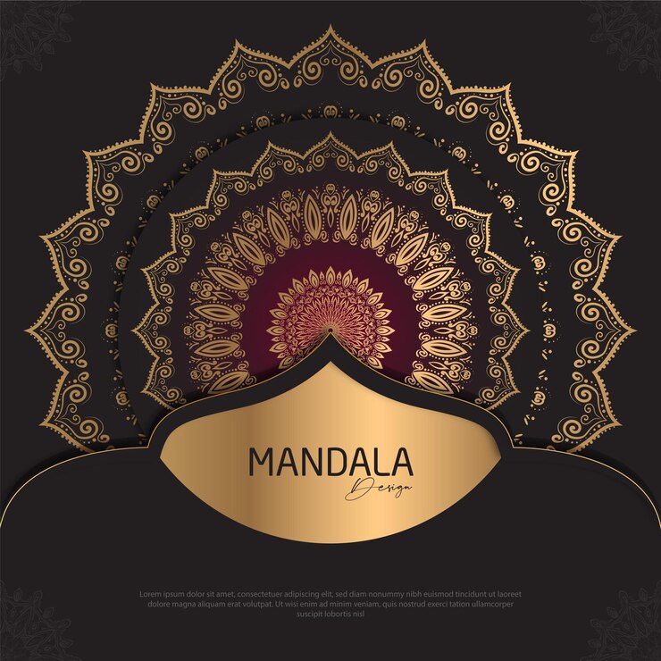 Fondo negro y dorado con un mandala dorado.