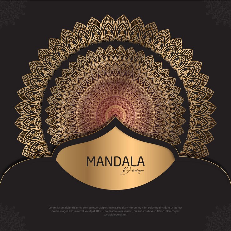 Un fondo negro y dorado con un mandala negro y dorado.