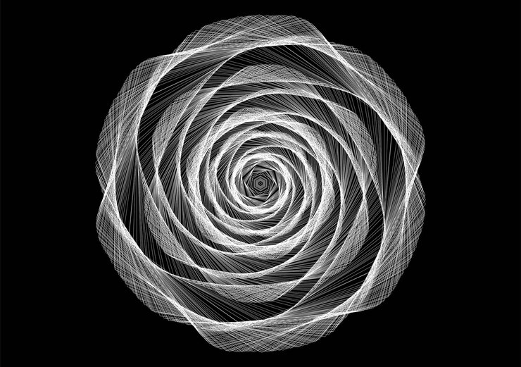 Vector fondo negro con ilustración de flor de línea blanca