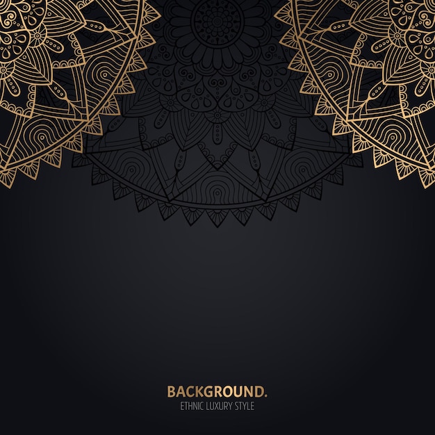 Fondo negro islámico con decoración de mandala de oro.