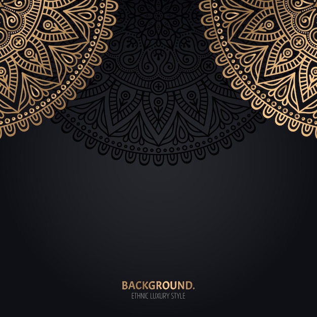 Fondo negro islámico con decoración de mandala de oro.