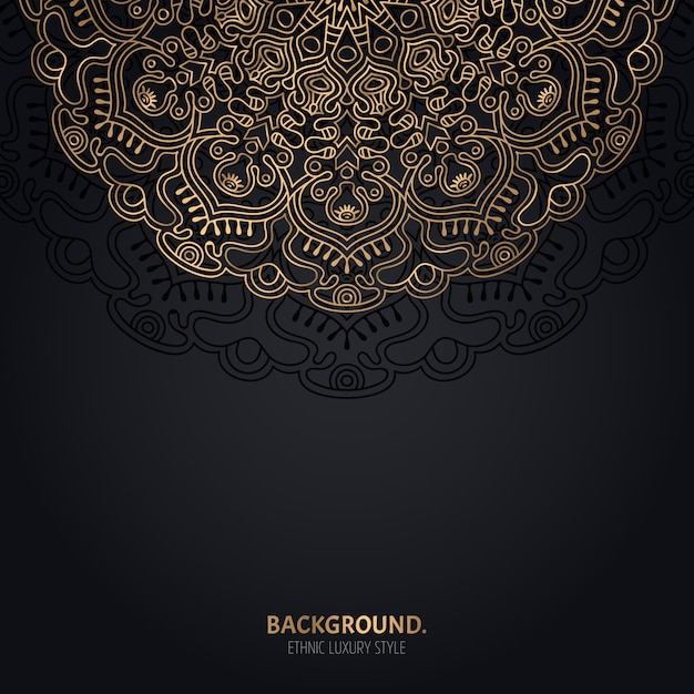 Fondo negro islámico con decoración de mandala de oro.