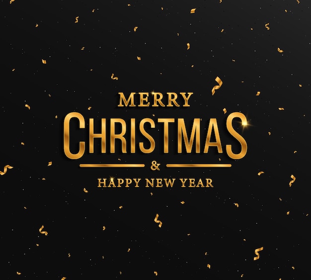 Fondo negro con letras doradas con confeti dorado Tarjeta de Navidad