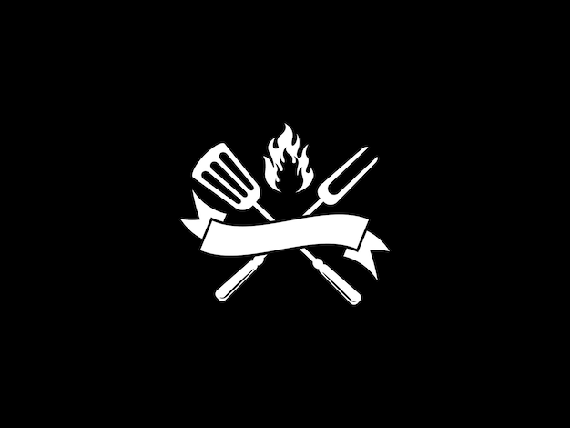 Un fondo negro con un logo blanco para la parrilla de barbacoa.