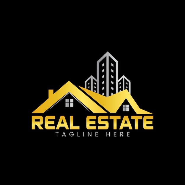 un fondo negro con un logotipo para bienes raíces