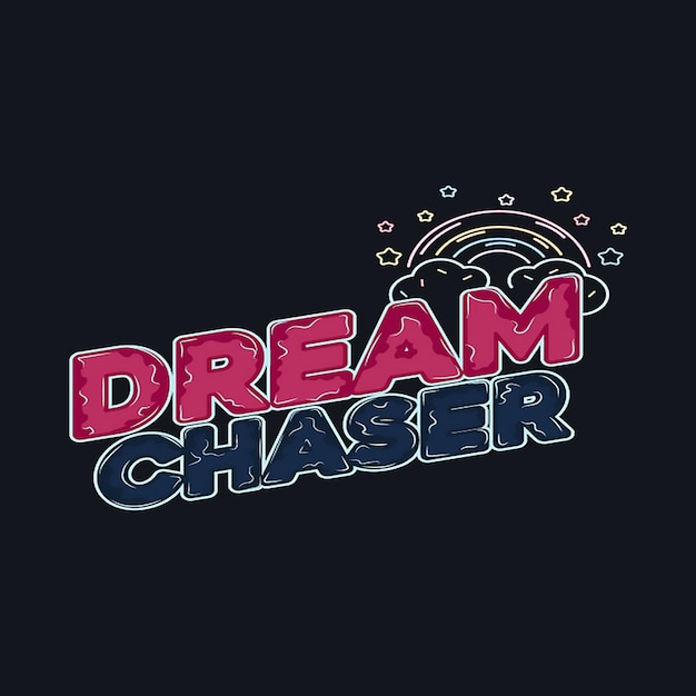 Un fondo negro con un logotipo rojo y azul que dice Dream Chase Ilustración de palabras y vector