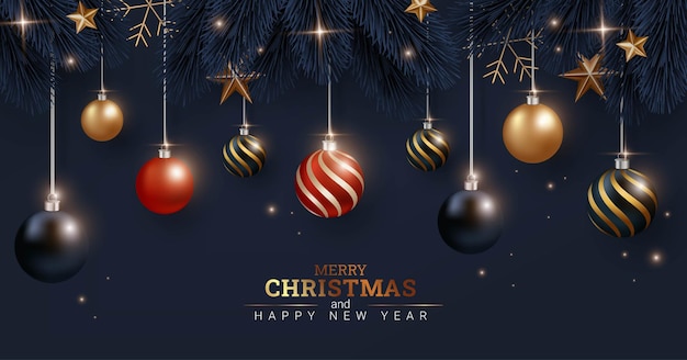 Fondo negro de lujo feliz navidad y feliz año nuevo ilustración