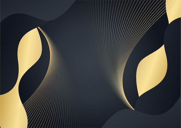 Fondo negro lujoso abstracto con línea dorada. Fondo moderno elegante con espacio de copia. Puede utilizar para la plantilla de folleto de portada, póster, banner web, anuncio impreso, etc.