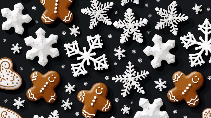 Vector un fondo negro con muñecos de nieve blancos y un muñeco de nieve en la parte inferior