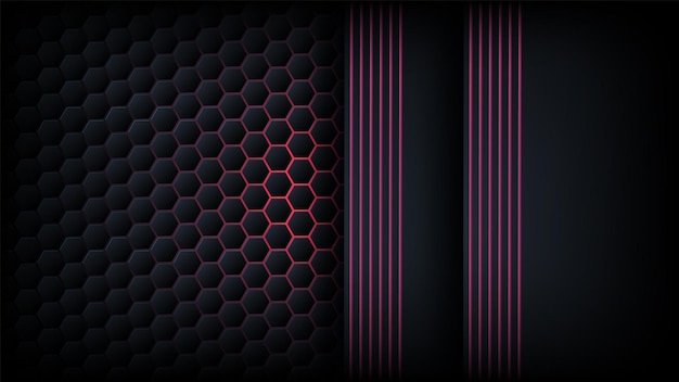 Fondo negro oscuro moderno abstracto con línea de degradado de textura hexagonal y diseño de capas superpuestas