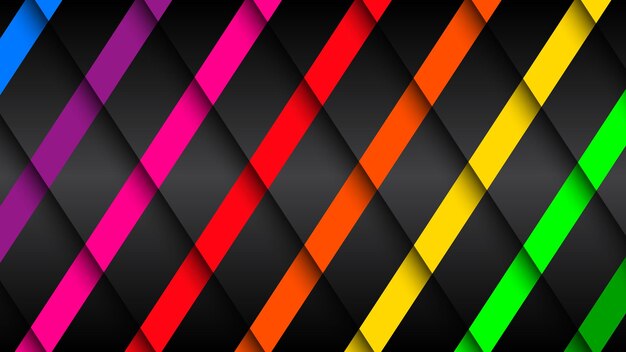 Fondo negro con rayas coloridas cortadas por sombras fondo de diseño material ilustración vectorial de pantalla ancha abstracta moderna