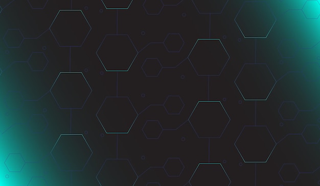 Fondo negro con rejilla hexagonal de neón azul Fondo hexagonal brillante
