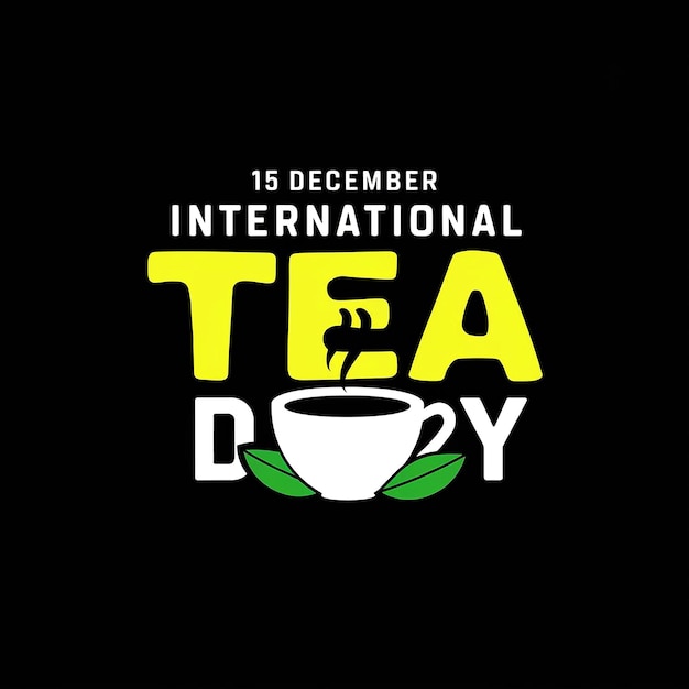 un fondo negro con una taza de té escrita en amarillo y verde