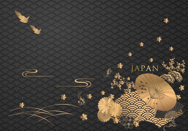 Fondo negro con texto en japonés dorado y negro que dice japón