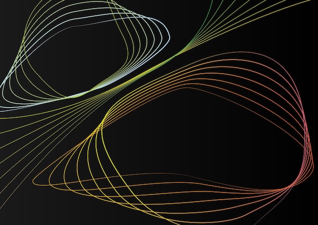 Fondo negro vectorial con líneas ondulantes de colores