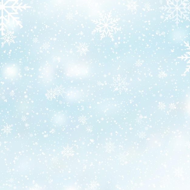 Fondo nevado de Navidad con nieve caída copos de nieve ventisqueros para vacaciones de invierno y año nuevo ilustración vectorial
