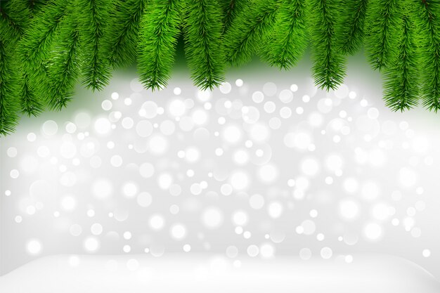 Fondo nevado de Navidad con ramas