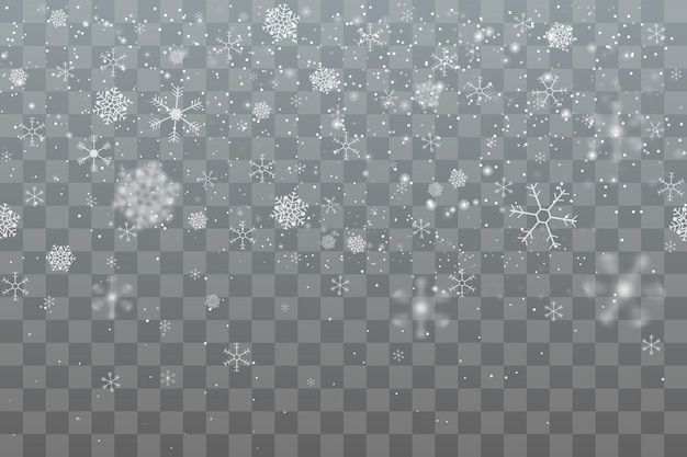 El fondo de la nieve de Navidad es transparente, el invierno es aislado, el efecto es brillante, los escamas de la noche son xmas bokeh, la bandera decorativa fría, los cristales de hielo, el ornamento de copos de nieve, la textura vectorial realista.