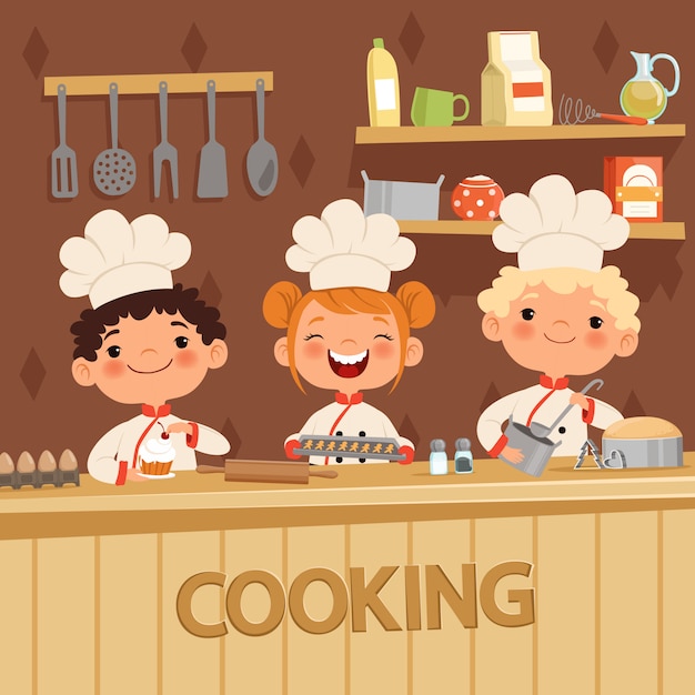 Vector fondo de niños preparando comida en la cocina