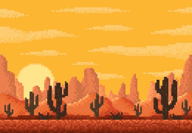 Fondo de nivel de juego de 8 bits de pixel desert landscape