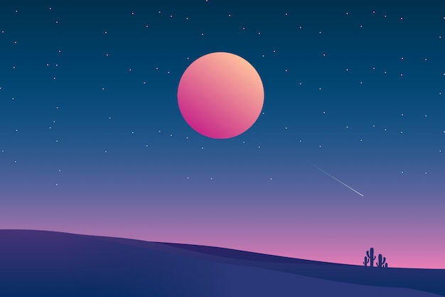 Fondo de noche estrellada con ilustración de paisaje desértico