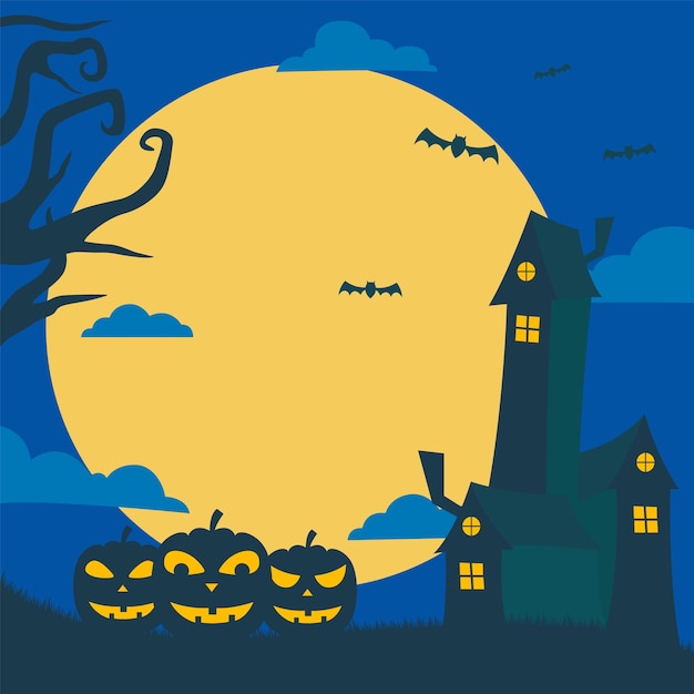 El fondo de la noche de Halloween con calabaza y luna es una solución para hacer la celebración de Halloween