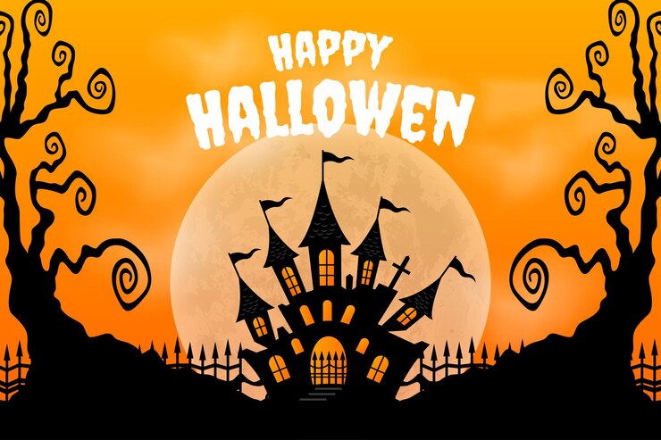 Fondo de la noche de Halloween Escena con el castillo y la ilustración vectorial de la luna