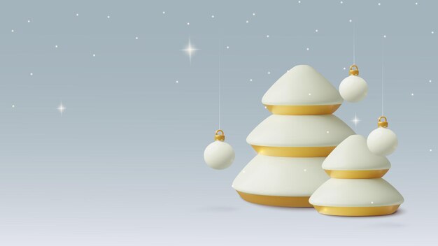 Fondo de la noche de Navidad con espacio de copia d pinos de invierno estrellas brillantes y bolas colgantes