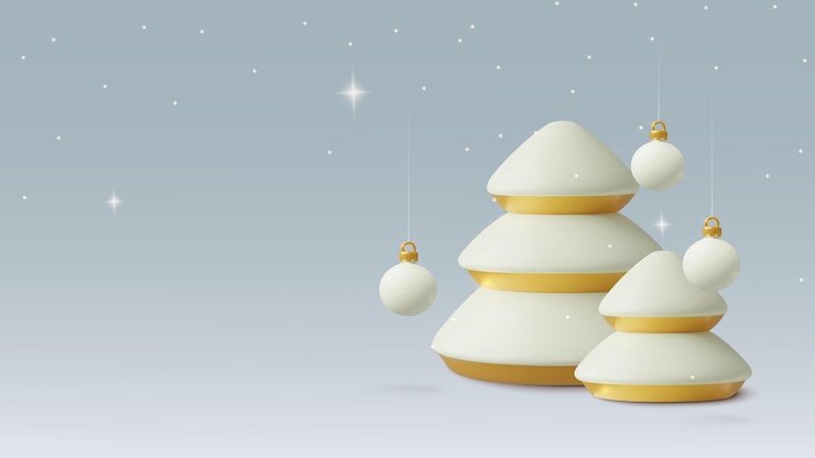 Vector fondo de la noche de navidad con espacio de copia d pinos de invierno estrellas brillantes y bolas colgantes