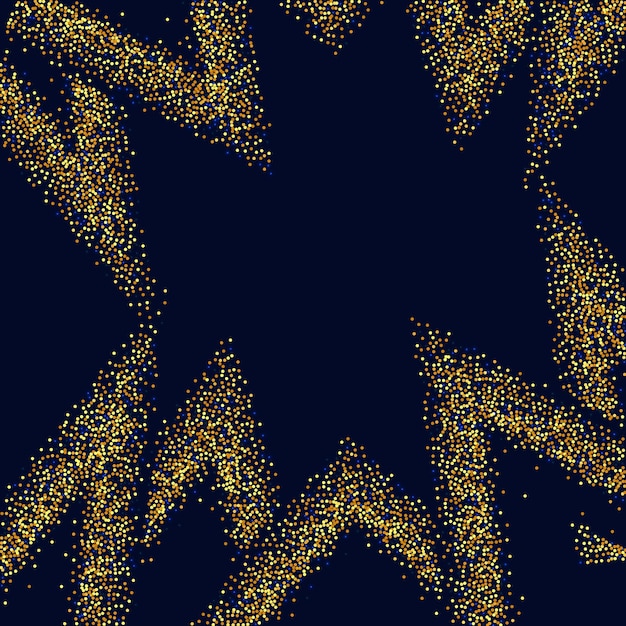 Fondo de novia aleatorio Frontera de papel de aluminio Confeti de oro en negro Particulas de polvo de oro aisladas Vector redondo Bokeh Abstracto Fondo iridescente Fluido Tarjeta de cumpleaños Geométrico Fondo de aniversario