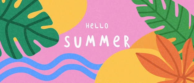 Fondo o estandarte de verano creativo con hojas tropicales abstractas
