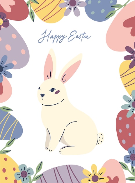 Fondo o tarjeta de cartel de Pascua con ilustración vectorial de conejo