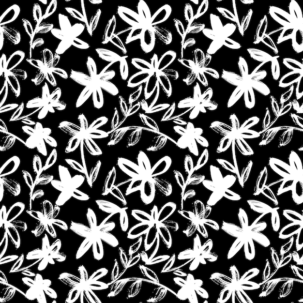 Fondo de obra de arte dibujado a mano con un patrón sin costura de flor de pincel seco