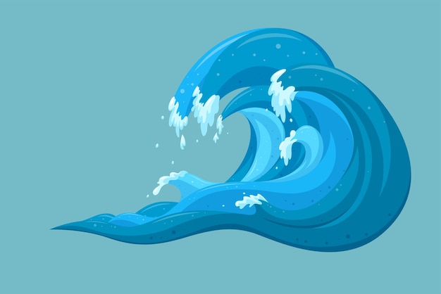 Fondo de olas de tsunami Olas oceánicas en movimiento en estilo de dibujos animados Ilustración vectorial