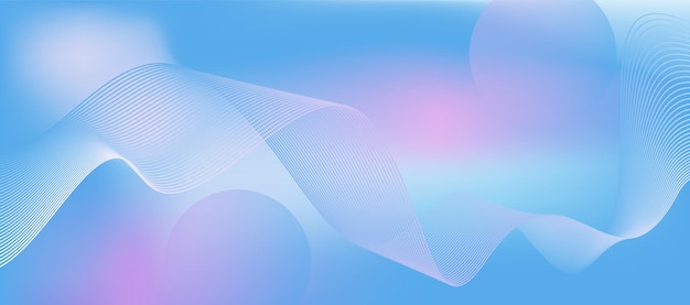 Fondo de onda abstracta azul vibrante con gradiente rosa suave y arte de línea fluida