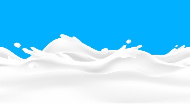 Fondo de onda de leche. Flujo de yogur líquido transparente con gotas y salpicaduras, borde 3D realista para el diseño de envases lácteos. Elemento de marco de bebida de crema o leche de imagen vectorial