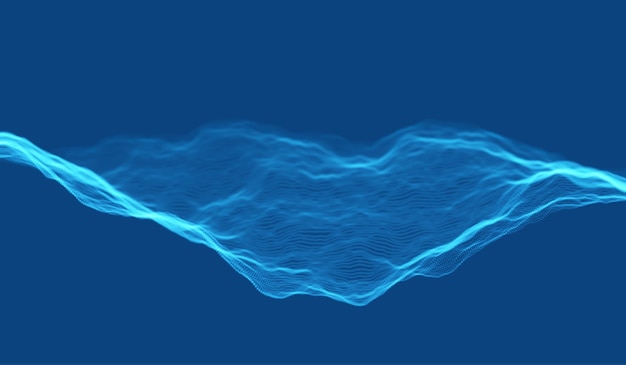 Fondo de onda de partículas azules. malla dinámica abstracta. tecnología de big data. ilustración de cuadrícula de vector.