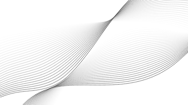 Fondo de onda de puntos patrón de curva de línea negro y blanco ondulado partículas dinámicas que fluyen telón de fondo diseño de papel tapiz de gradiente de medio tono abstracto Ilustración vectorial