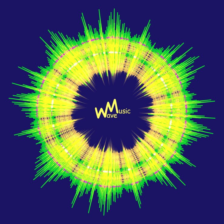 Vector fondo de onda redonda de música de color tóxico amarillo verde ilustración de reproductor de pulso de audio moderno bandera de forma de onda colorida digital vectorial