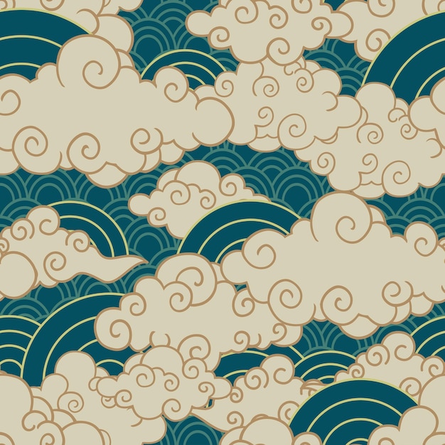 Vector fondo de ondas de nubes de estilo tradicional asiático