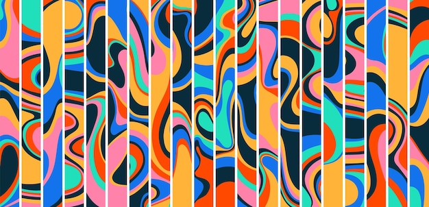 Fondo ondulado maravilloso líquido colorido. Ilustraciones vectoriales en estética retro de los años 60, 70, 80, 90.