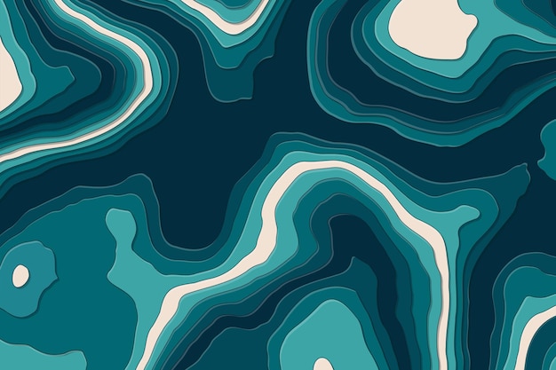 Fondo de origami de curva abstracta de formas de onda de corte de papel azul oscuro