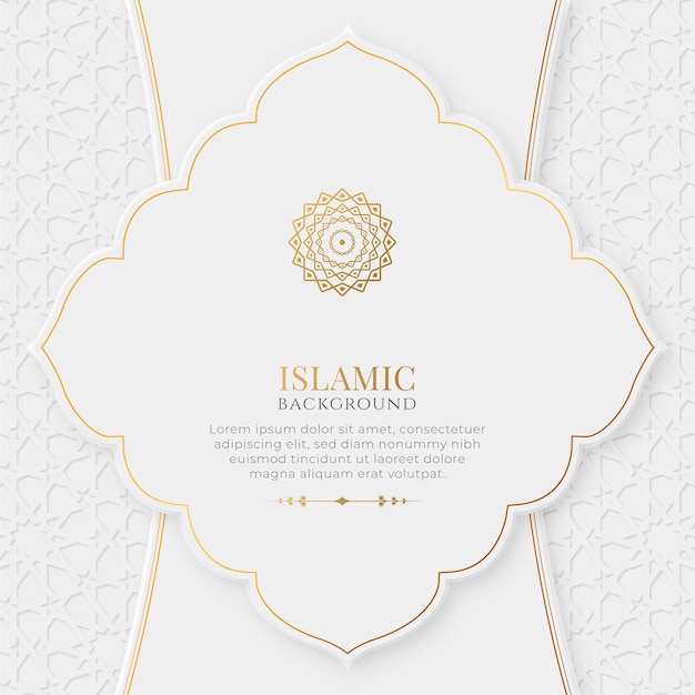 Fondo ornamental islámico de lujo blanco y dorado con patrón árabe y adorno decorativo