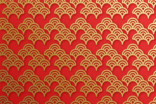 Fondo de ornamento oriental tradicional chino, patrón de nubes doradas rojas sin costuras.