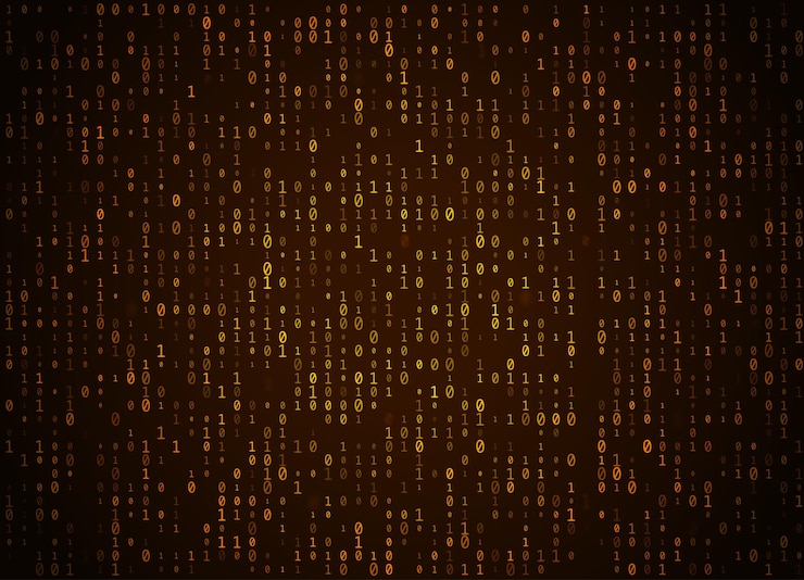 Vector fondo de oro del código binario del vector. big data y piratería de programación, descifrado y cifrado profundos, números de transmisión por computadora 1,0. concepto de codificación o hacker.