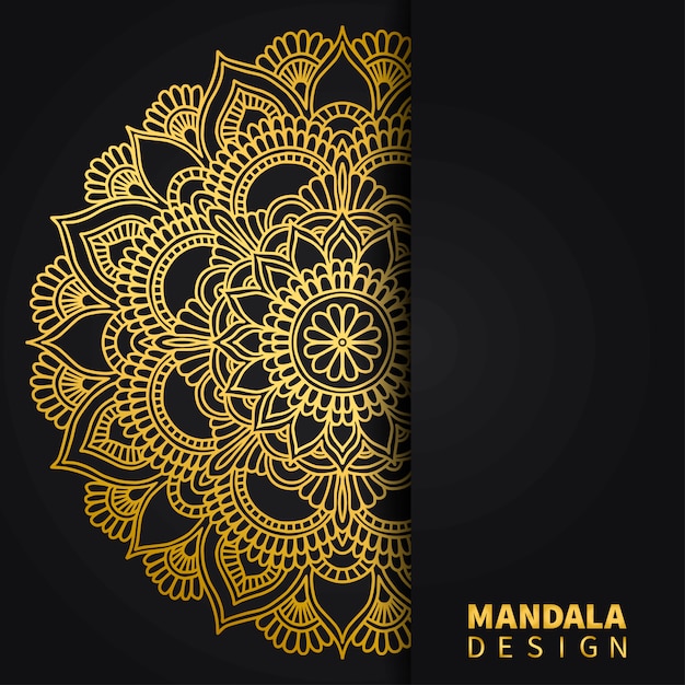 Fondo de oro del diseño de la mandala. adorno étnico redondo. motivo indio dibujado a mano. estampado floral dorado único.