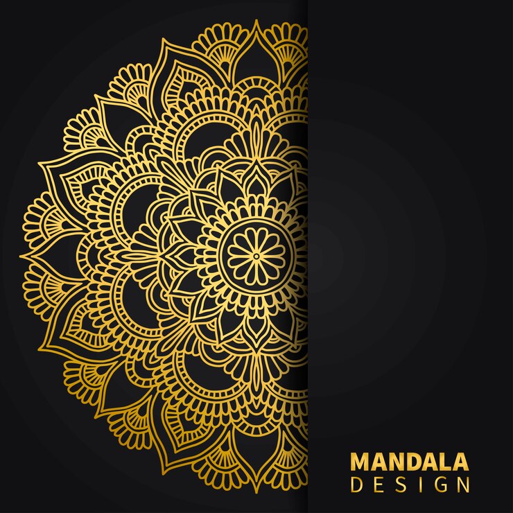 Vector fondo de oro del diseño de la mandala. adorno étnico redondo. motivo indio dibujado a mano. estampado floral dorado único.