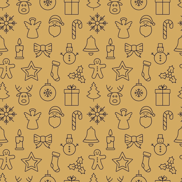 Fondo de oro elementos de Navidad icono patrón elementos sin fisuras