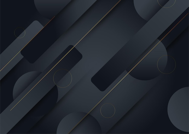 Fondo de oro negro. Fondo de tecnología de lujo de vector. Pila de capa de material de papel negro con franja dorada. Fondo de pantalla premium con forma de flecha